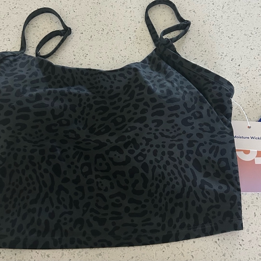 Joy Lab moisture wicking athletic bra Black Leopard Print Crop Top size S NWT